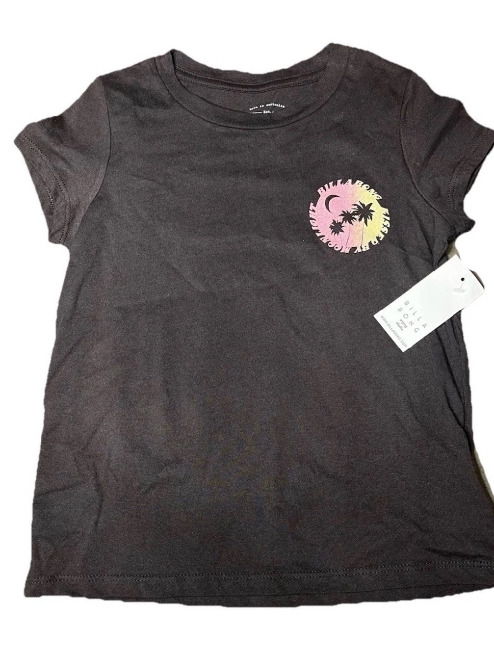 Billabong Brown Pink Yellow Beach Surf Palm Sun Tee Shirt Girls XS NWT